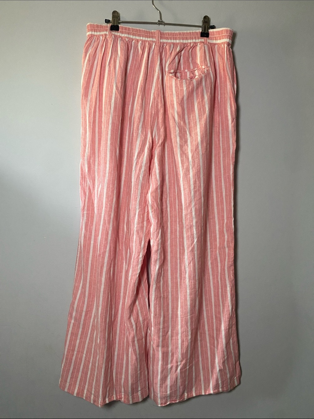 Aerie Pool-To-Party Linen Blend High Waisted Trouser Large Coral White Stripe - Picture 10 of 15